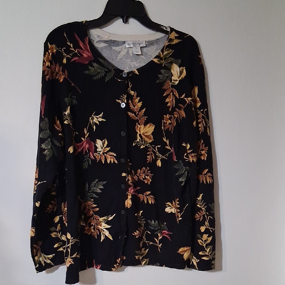 Christopher & Banks Black Floral Button-Up Blouse